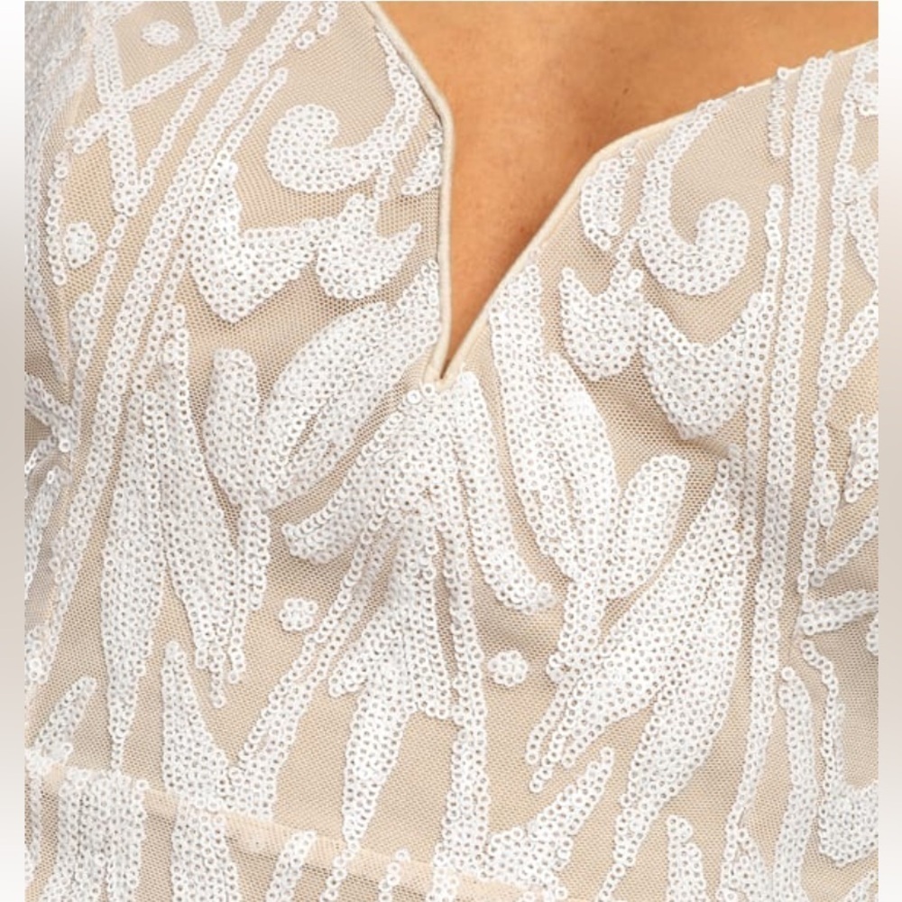 Lulus-NWT size XL/size 14 “Yours To Keep” Beige/White Sequin Mini Dress Back zip - Picture 13 of 17